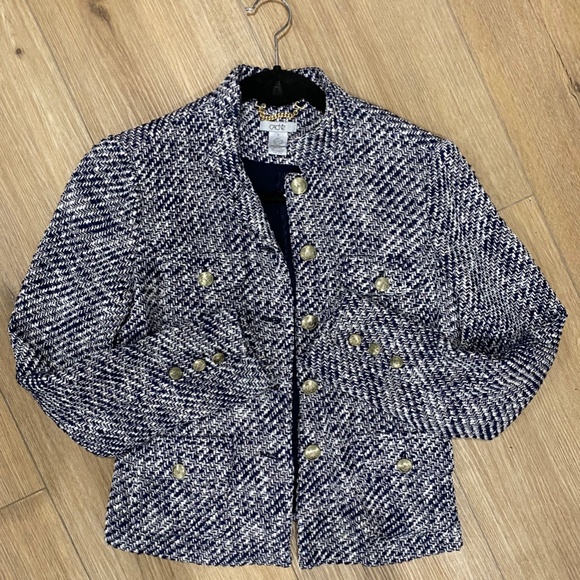 CACHE Navy Blue and White Zipper Blazer Jacket - Picture 5 of 5